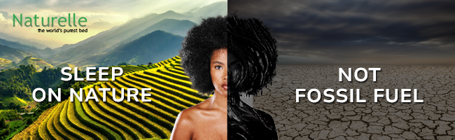 Image of woman with the caption "Sleep on nature, not fossil fuel".