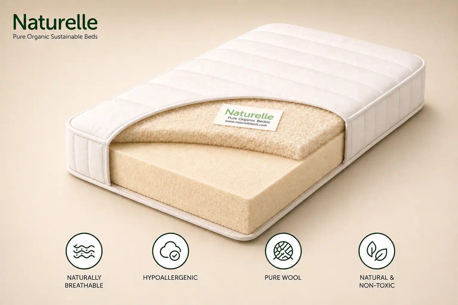 Pure Merino Wool Cot Mattress, Bassinet, Co-Sleeper